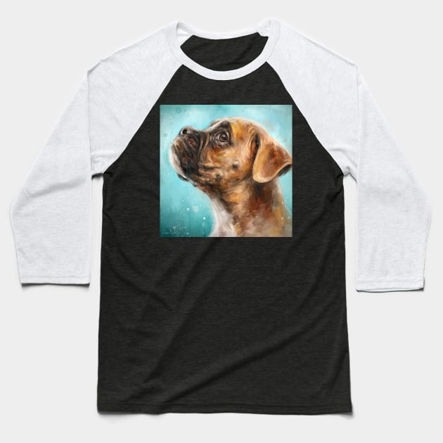 Painting of a Brown and White Boxer Dog on Green Background Baseball T-Shirt by ibadishi